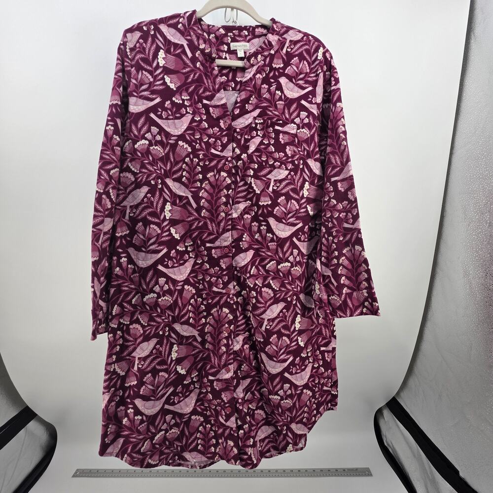 Garnett Hill Floral Pima Cotton Women’s L Tunic Night Shirt Purple Bird Detail
